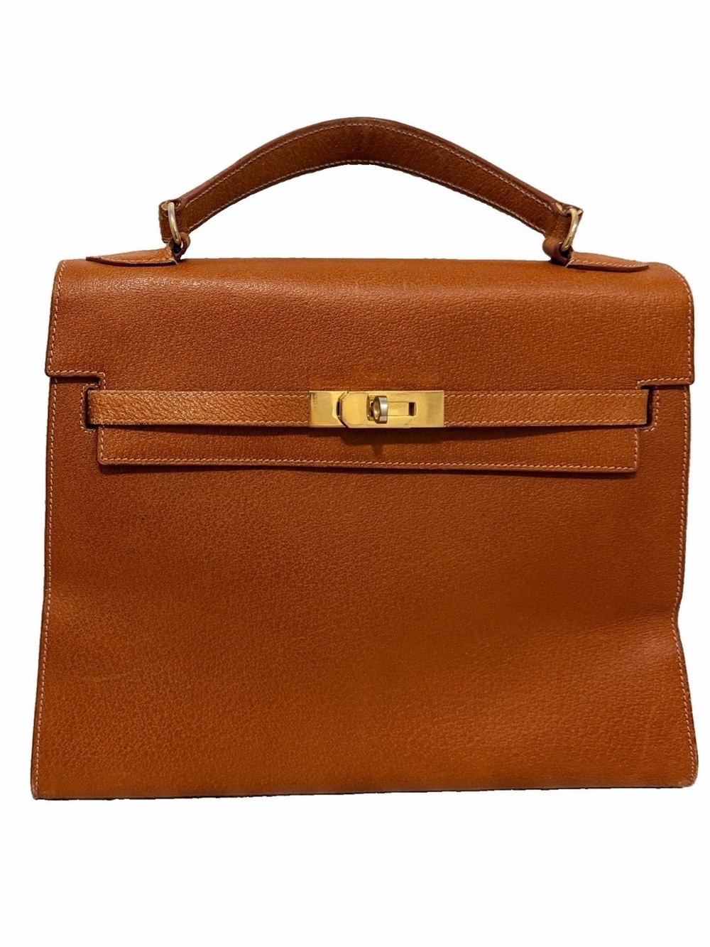 Stefano SERAPIAN Structured Top-Handle Satchel in Cognac Brown